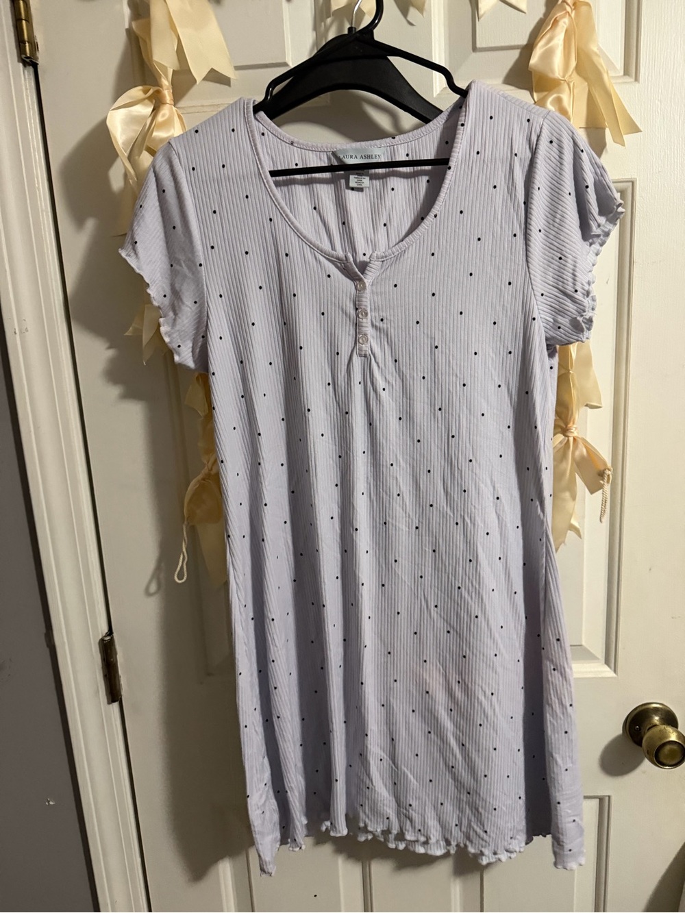 Grey Polka Dot Ribbed Henley Nightshirt